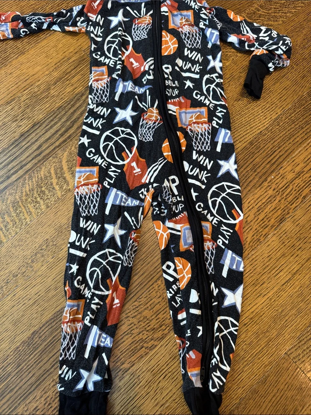 Little Sleepies Kids' Basketball Print Footie Pajamas - Black, Orange, White